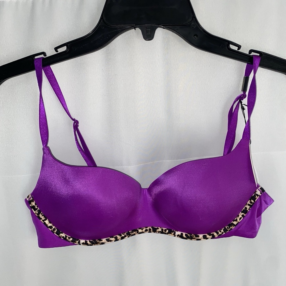 NWT Victoria Secret Knockout Underwire Padded Balconette Bra 34B Purple Leopard